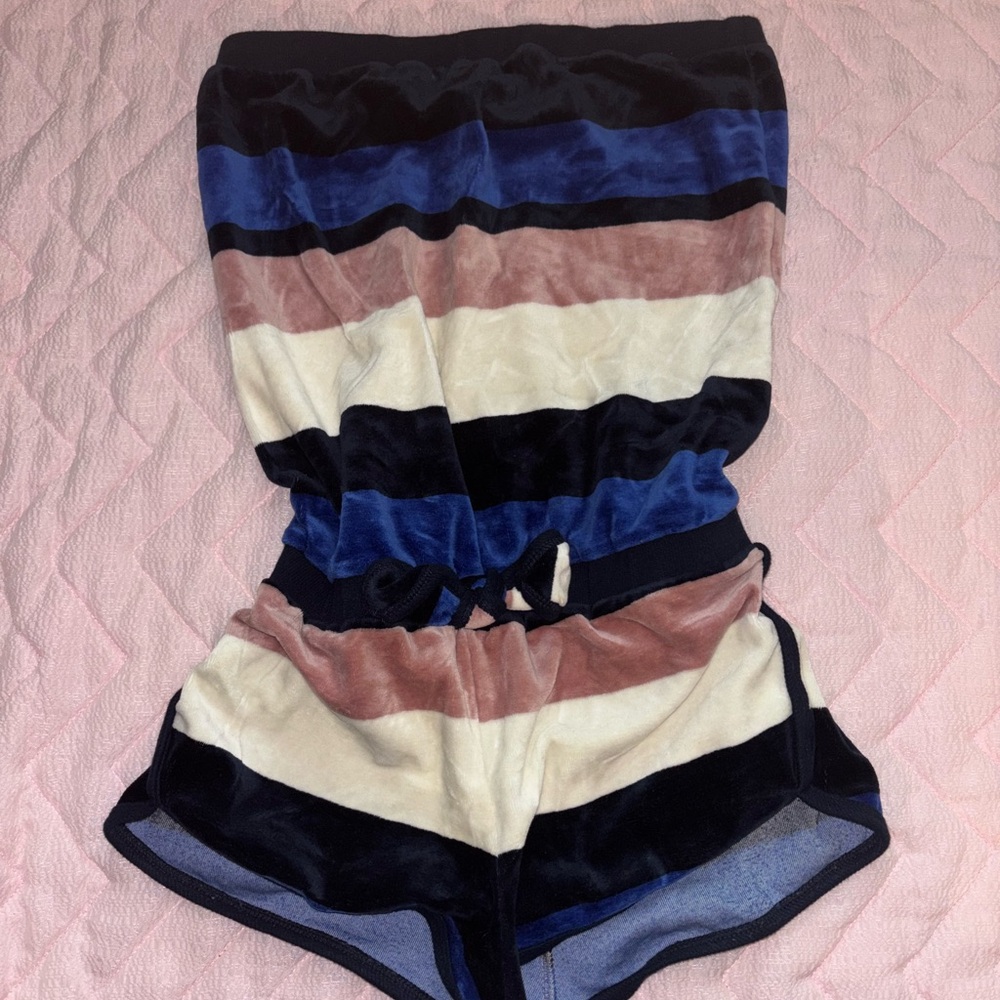 MARC BY MARC JACOBS Pink and Blue Striped Velour Romper Cover Up Petite